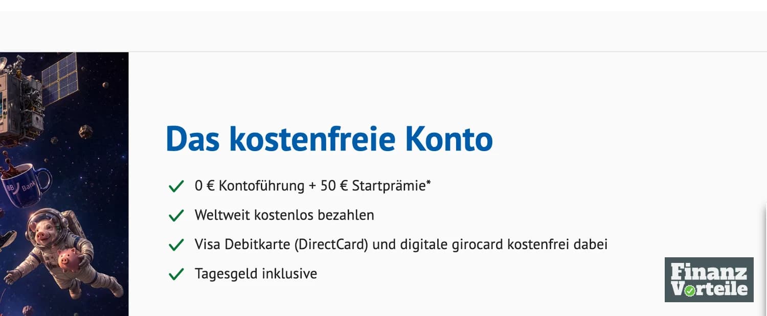 BBBank Kontoseite mit der 50 Euro Startprämie für das BetterSmart Konto