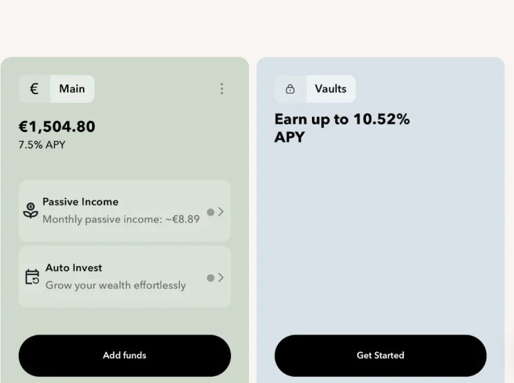 Monefit SmartSaver Kontoübersicht mit Hauptkonto und Vaults